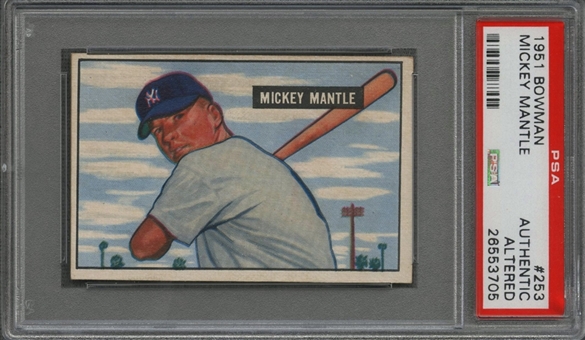 1951 Bowman #253 Mickey Mantle Rookie Card - PSA Authentic
